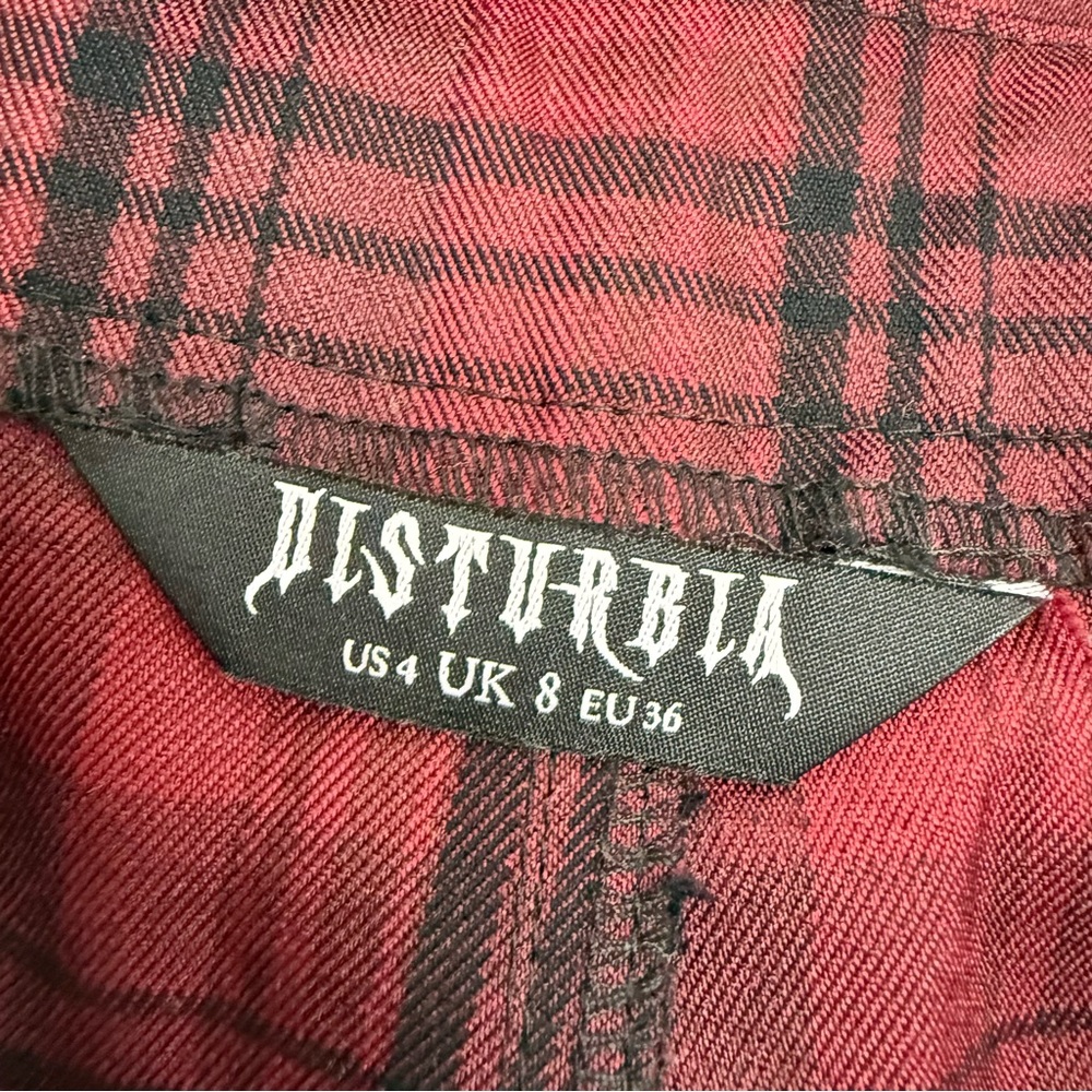 Disturbia Ferreira Mom Dungarees Buffalo Plaid Overalls Goth Grunge Punk Red - Picture 13 of 14